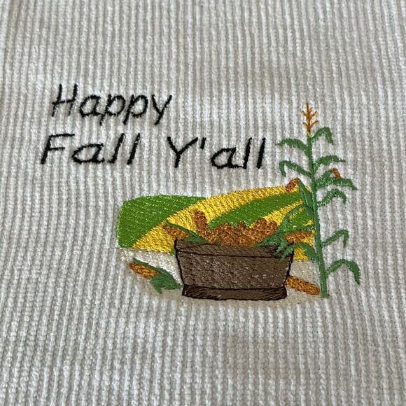 Happy Fall Ya’ll Custom Embroidered White Cotton Barmop Towel - Picture 6 of 8